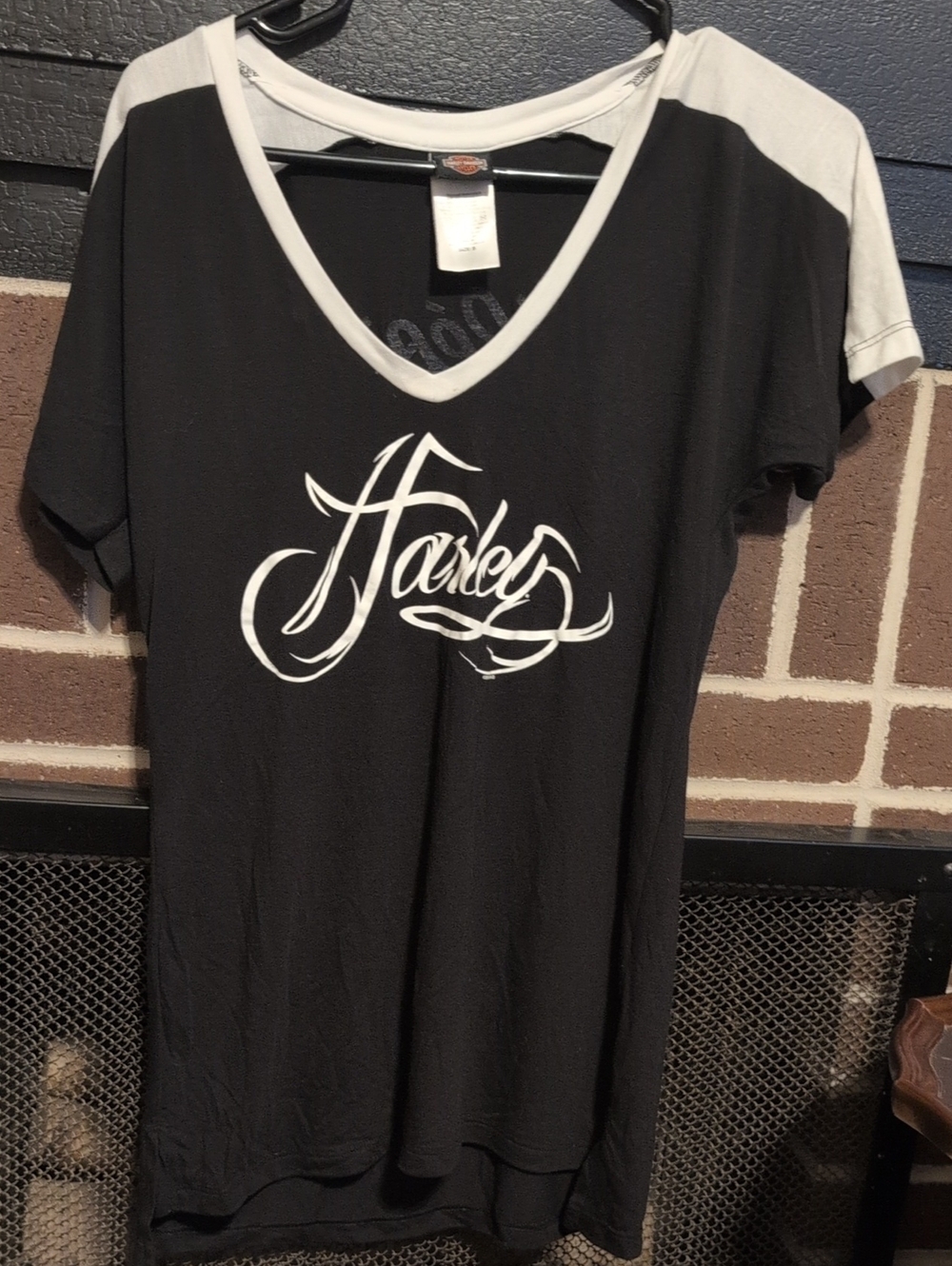 Harley-Davidson Black Tee with White Trim and Logo Tag